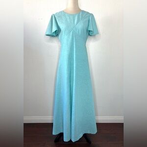 VINTAGE 1970s Maxi Dress Baby Blue Empire Waist Short Sleeve Vtg 70s Long Gown